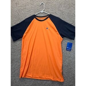 Champion Men's Faded Orange Navy Shirt Short Sleeve Polyester Tee‎ Size M NWT